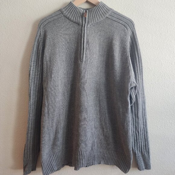 Oscar de la Renta Sweater Mens XL Gray Half Zip Pullover Ribbed Knit Casual - Picture 1 of 8